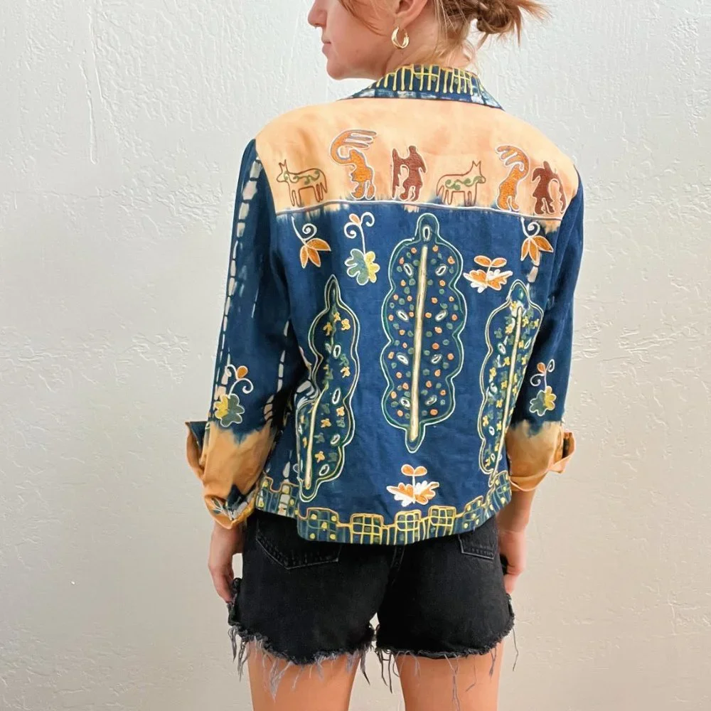 Vintage Sandy Starkman Funky Dip Dye African Embroidered Button Up Jacket - Picture 3 of 6